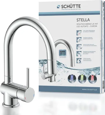 Zdjęcie produktu dla SCHÜTTE bateria kuchenna STELLA, bateria LED z regulacją temperatury, obrotowa bateria kuchenna 360°, chrom