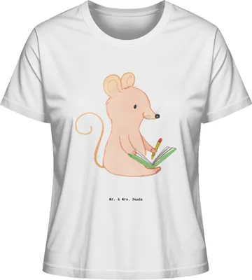 Produktbild von Mr. & Mrs. Panda Basic Shirt Damen Maus Kreatives Schreiben Größe L - Weiß - Geschenk, Creative Writing, Damenshirt, Oberteil, Sommershirt, Baumwoll T-Shirt, Literatur