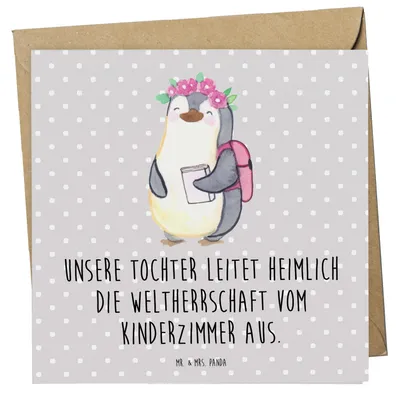 Produktbild von Mr. & Mrs. Panda Grußkarte Tochter Weltherrschaft - Grau Pastell - Geschenk, Verwandte, anlasskarte, Glückwunschkarte, Klappkarte, Kreativität, herzerwärmende Sprüche
