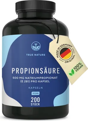 Produktbild von Propionsäure (Natriumpropionat) - 200 Kapseln (500mg) -  - Vegan & Labor* - TRUE NATURE®