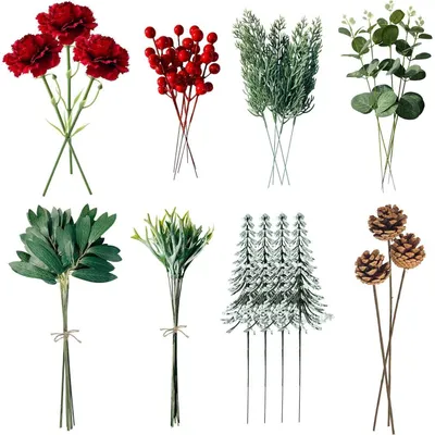 Productafbeelding van Kunsttakken met rode bloemen en bessen, 45 stuks, decoratietakken voor Kerstmis