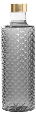 Zdjęcie produktu dla Butelka Isolano Design z ręcznie dmuchanego szkła borokrzemianowego, kolor szary z diamentową dekoracją, elegancka i uniwersalna na stół i do baru