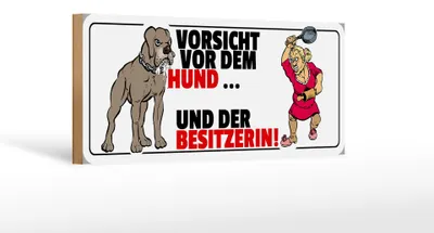 Produktbild von Holzschild Spruch 27x10cm Vorsicht vor Hund & der Besitzerin