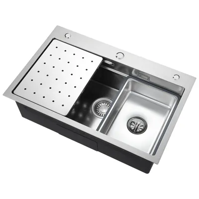 Produktbild von Cecipa Edelstahlspüle 70x45 cm Küchenspüle mit Stufe & Zubehör, Einbauspüle Edelstahl Silbern, Hitzebeständig Kratzfest, Spülbecken mit Siphon