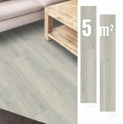 Obrázek produktu pro Samolepicí vinylové panely, 5 m², světle šedá barva, imitace dřevěné podlahy, voděodolné