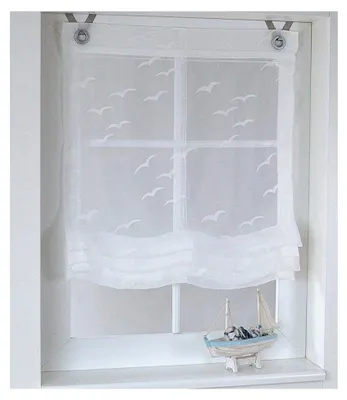 Produktbild von Raffrollo mit Ösen Weiß transparent maritim Seabird Breite 80 cm x Höhe 130 cm