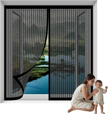 Zdjęcie produktu dla Bariera przeciw owadom – magnetyczna kurtyna ochronna – ogrodzenie samozamykające – 118 x 82 cm – czarne