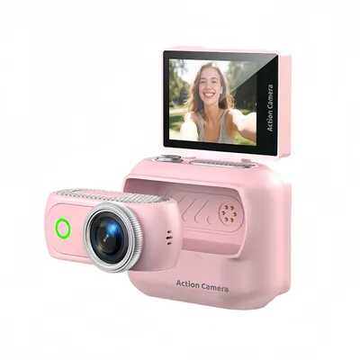 Image de Caméra d'action ZELURXX 360° avec Wi-Fi, zoom 16x, écran orientable, support magnétique pour la poitrine, pour les activités de plein air, le vélo, les vlogs, cadeau, rose