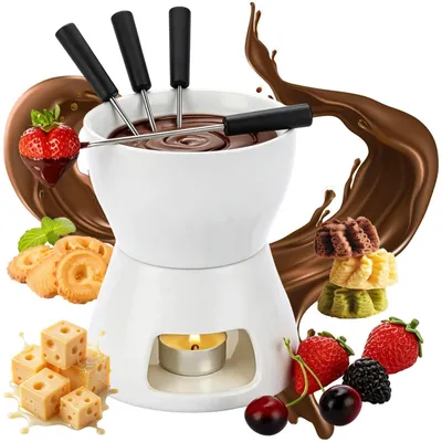 Zdjęcie produktu dla Zestaw do fondue czekoladowego z ceramiki, pojemność 400 ml, zawiera 4 widelce