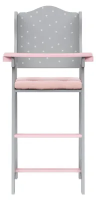Produktbild von Olivia’s Little World Puppen-Hochstuhl Prinzessin, grau mit weißen Punkten, weichem rosa Kissen und abnehmbarem Tablett, elegantes, kindersicheres Design
