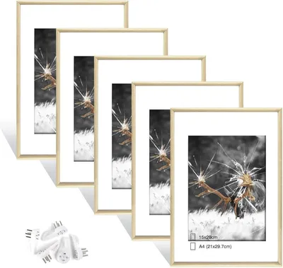Immagine prodotto di Set portafoto DIN A4 5 pezzi cornice per ritratti in plexiglass legno 21x29,7 cm