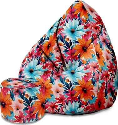 Obrázek produktu pro Dreamroots sedací vak 80x80x120cm sedací vak s opěradlem a stoličkou a potahem Sedací polštář Podlahový chladicí vak Bubibag sedací vak s výplní Blossoms