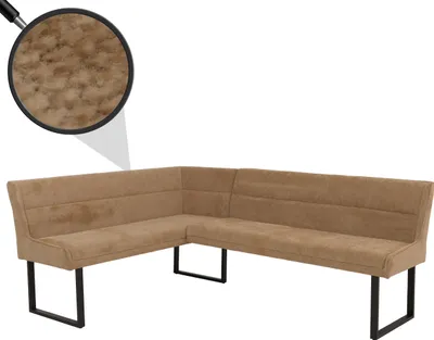 Immagine prodotto di Panca ad angolo HWC-O81, panca per sala da pranzo, tessuto ciniglia Oeko-Tex (310g/m²)/metallo tessile 159x210cm ~ marrone chiaro