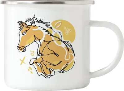 Produktbild von Pferd Emaille Tasse Hengst Pferdekopf Reiten Hobbie Pferdeflüsterer Ausritt Pferdeliebhaber Reiterin