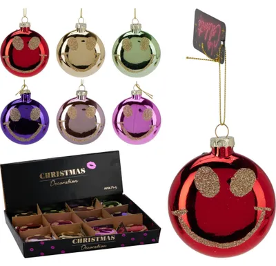 Produktbild von Kerstbal smiley 8,8cm display a 12st