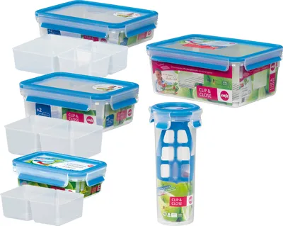 Produktbild von CLIP & CLOSE Frischhaltedose 3,7 Liter (transparent/blau, rechteckig, mit Abtropfgitter)