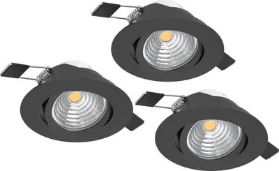 Produktbild von EGLO 3er Set LED Einbaustrahler Saliceto, dimmbare Deckenspots, Deckenstrahler flach rund, Aluminium in Schwarz, warmweiß, Ø 8,8 cm