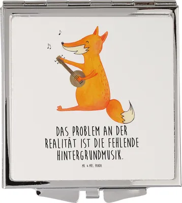 Produktbild von Mr. & Mrs. Panda Frauen Spiegel Fuchs Gitarre - Weiß - Geschenk, Klappbarer, Singen, glücklich, Musik, Sänger, Schminkspiegel, Handspiegel, Musiker, Kosmetikspiegel