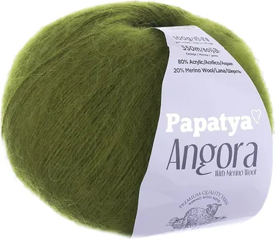 Papatya Angora Style Strickgarn mit Merino in Olivgrün – 550m/100g Häkelgarn.