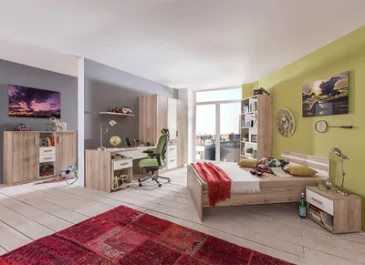 Produktbild von Jugendzimmer Set 8-teilig mit 90x200 cm Bett in Eiche mit weiß CANTON-43