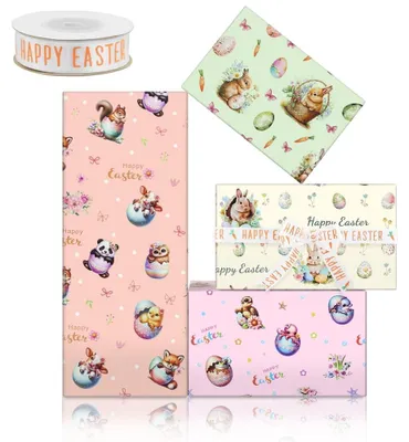 Immagine prodotto di 4 fogli di carta da regalo pasquali con motivi decorativi