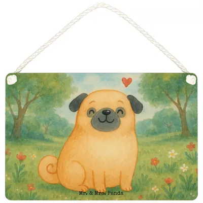 Produktbild von Mr. & Mrs. Panda Schild Mops Design DIN A5 - Weiß - Geschenk, Hund, Holzschild, Hundeliebe, Knuffig, holzbild, Sprüche, kleine aufmerksamkeit, Türschild, Liebe