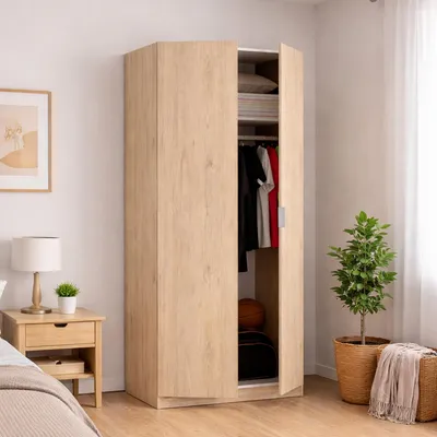 Immagine prodotto di Dmora Guardaroba 2 Ante Artu 52x184h cm Marrone Rovere, Appendiabiti 2 Ante