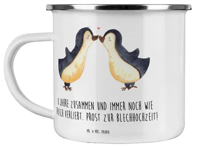 Produktbild von Mr. & Mrs. Panda Teetasse 8. Hochzeitstag Blechhochzeit - Transparent - Geschenk, Emaille Tasse, Becher, Liebe, Heiraten, Sprüche, Pott, romantische Geschenke, Kaffeepott