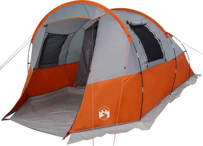 Image de Tente de camping tunnel 4 personnes gris et orange imperméable