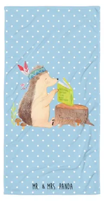 Produktbild von Mr. & Mrs. Panda Handtuch Igel Federschmuck - Blau Pastell - Geschenk, Camping, Lagerfeuer, Indianer, Badehandtuch, Tiere, Abenteuer, Strandlaken, Reisehandtuch