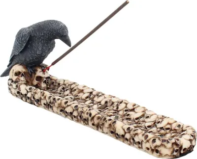 Produktbild von Schwarzer Rabe mit Totenköpfe als Räucherstäbchenhalter 25 cm