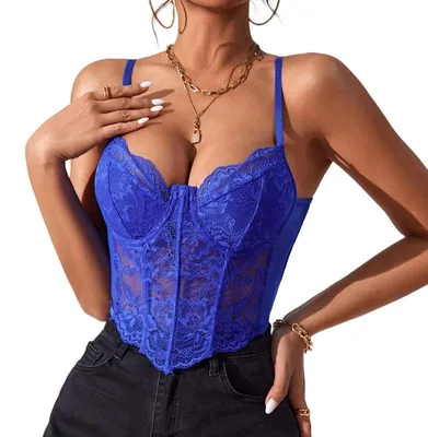 Immagine prodotto di Haibang - Canotta corta da donna, in pizzo, sexy, con spalline sottili, scollatura a V e taglio che lascia scoperto l'addome