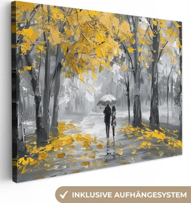 Obrázok produktu pre MuchoWow® - Plátno - Príroda - Žltá - Park - Čierna - Biela, nástenná maľba, nástenné dekorácie obrazy obývacia izba, 120x90cm