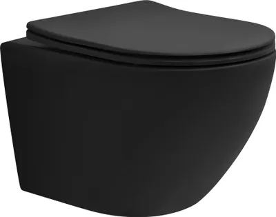 Obrázok produktu pre LuxeBath závesné WC bez ráfika krátke 49 cm, čierne matné, WC s odnímateľným WC sedátkom z Duroplastu s mäkkým zatváraním, vyrobené z keramickej sanitárnej keramiky