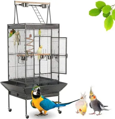 Produktbild von Famanu Papageienkäfig – 3-in-1 – Große Vogelvoliere mit Rollen – Schwarz