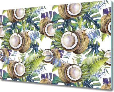 Produktbild von Glas-Herdabdeckplatte Glaskeramikkochfeld-Abdeckung Spritzschutz - 80x52 cm - Kokosnuss & Blätter