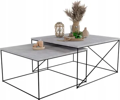Zdjęcie produktu dla Zestaw Kwadratowych Stolików Kawowych 2w1 Salon Loft Czarny+Beton Jasny