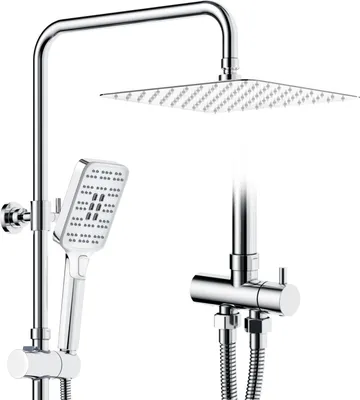 Obrázok produktu pre Rainsworth sprchový systém bez batérie chróm - 25 * 25 cm štvorcová dažďová sprcha, sprchová súprava s prepínačom, 3 režimy prúdu ručná sprcha