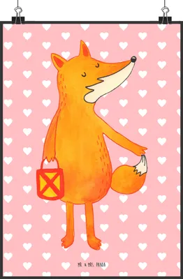 Produktbild von Mr. & Mrs. Panda Bild Fuchs Laterne DIN A2 - Rot Pastell - Geschenk, Sankt Martin, Laternenumzug, Deko, Plakat, wanddeko, drucke, Wandbild, Selbstbewusst