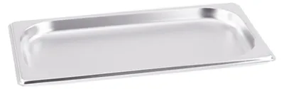 A metallic pan or tray.