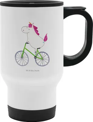Produktbild von Mr. & Mrs. Panda thermosbecher Einhorn Radfahrer - Weiß - Geschenk, To-Go-Becher, Unicorn, Thermobecher, Bike, Isolierbecher, Einhörner, Kaffee-Thermobecher, Radfahren