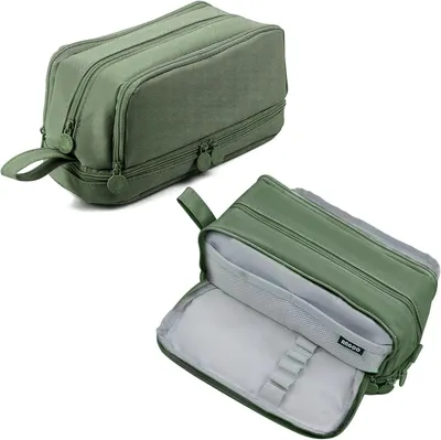 Imagen del producto de Estuche grande, con 4 compartimentos, de color verde claro, ideal para la escuela