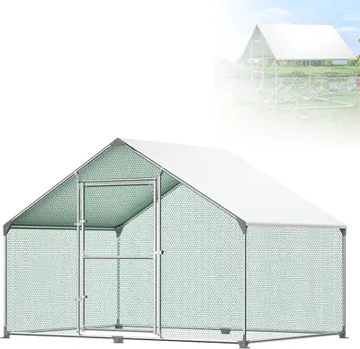 Imagen del producto de Gallinero con espacio exterior de 3x2x2 metros, con techo de polietileno. Jaula para animales de exterior, apta para gallinas, conejos, pequeños animales y perros. Jaula resistente a la intemperie para animales pequeños