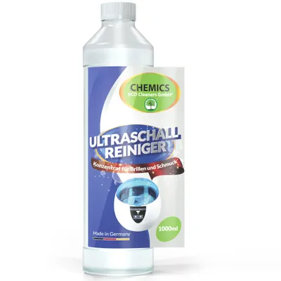 Produktbild von CHEMICS Ultraschallreiniger Konzentrat - Hochergiebiges Reinigungskonzentrat für Brillen, Schmuck, Gold, Zahnersatz & Mechanische Teile - 1L