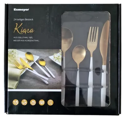 Produktbild von Esmeyer 24 teiliges Besteck Set KIARA aus 18/10 Edelstahl Messer aus Klingenstahl, Farbe:Weiß/Gold