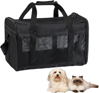 Obrázok produktu pre Prepravná klietka pre psov – cestovná, skladacia – bezpečná preprava – sieťovina zo štyroch strán – 42x27x28 cm – čierna