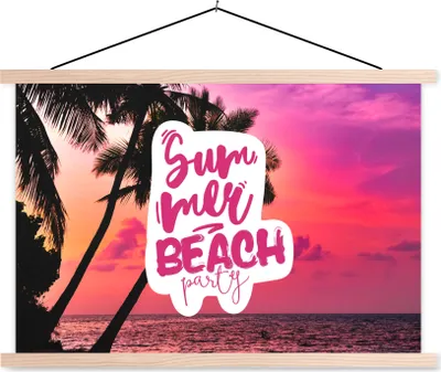 Produktbild von MuchoWow® Textilposter Sommer - Strand - Sonnenuntergang - Zitat 60x40 cm mit holzfarbenen Rahmen - Bilder