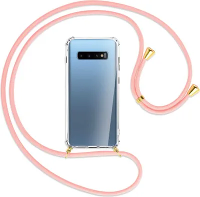 Produktbild von Handykette Backcover-Schutzhülle mit Band (Metall goldfarben) für Samsung Galaxy S10+ / S10 Plus - rosa