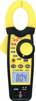 A TROTEC BE40 clamp meter is shown against a white background.