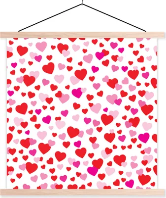 Produktbild von MuchoWow® Textilposter Eine Illustration mit bunten Herzen 40x40 cm mit holzfarbenen Rahmen - Posterleiste